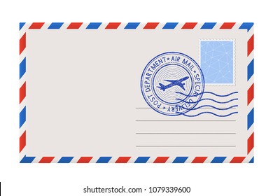 Blank envelope with stamp and postal postmark. Vector illustration isolated on white background