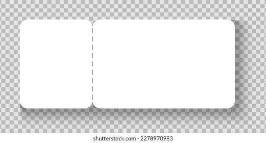 Blank event ticket or flyer mockup. White paper entry ticket for airplane, concert, movie, museum, festival, theater, exhibition isolated on transparent background. Vector realistic illustration