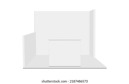 Blank Exhibition Trade Show Booth Mockup with Table, Front View. Vector Illustration