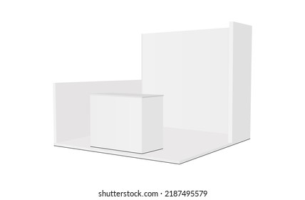 Blank Exhibition Trade Show Booth Mock Up with Demonstration Table, Side View. Vector Illustration