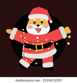 blank expression shiba inu santacclaus cartoon design illustration