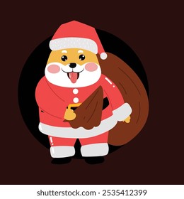 blank expression shiba inu santacclaus cartoon design illustration