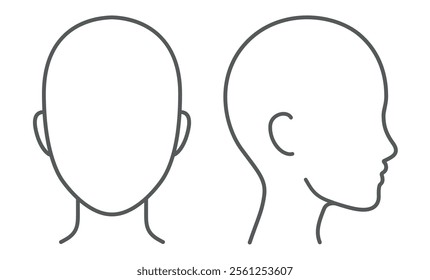 Blank face and head profile diagram. Unisex head template for medical infographic. Isolated vector illustration. 