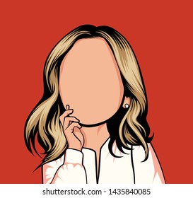 Blank face portrait caricature, illustration of a woman with blonde hair.