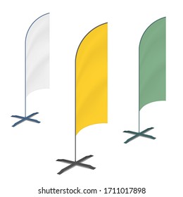 Blank Feather Flag Banner Stand, Vector Mockup. Vertical Advertising Display, Mock-up. Template For Design.