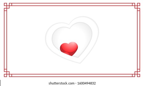 a blank field with a love symbol in the middle and a Chinese style frame. template background for valentine and love themes.