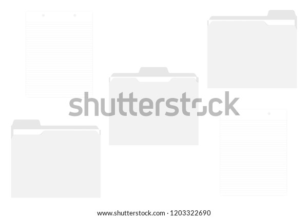 Blank file\
folders with assorted position cut tabs isolated on white\
background, template. Letter size document cases with hole punched\
lined paper sheets for ring binder\
mockup