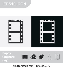 Blank film strip. Celluloid flat black and white vector icon.