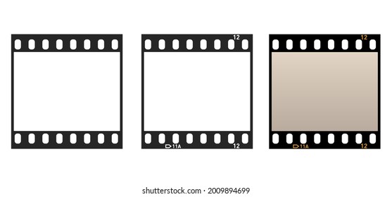 Colección de tiras de película en blanco. Juego de fotos o películas vacías. Película negativa, filmstreifen. Ilustración del vector