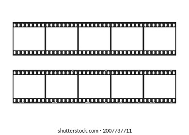 Blank film strip set. Empty film or photo frames. Negative film, filmstreifen. Vector illustration