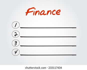 Blank FINANCE list, vector concept background