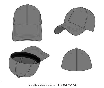 Blank Fitted Gray Baseball Cap with One Size Fits All, Elastic Template on White Background, Vector File.