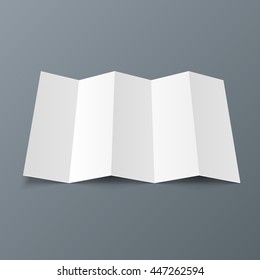 Blank Five Folded Fold Paper Leaflet, Flyer, Broadsheet, Flier, Follicle, Leaf A4 With Shadows. On Gray Background Isolated. Mock Up Template Ready For Your Design. Vector EPS10