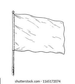 Blank flag drawing - vintage like illustration of white, neutral flag. Contour on white background.