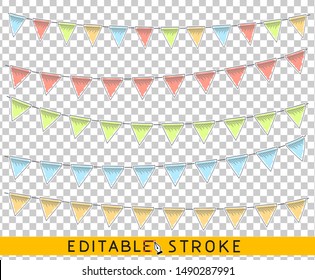 Blank flags banner, bunting scrapbooking templates for events, parties, Christmas, New year, Spring Easter or Birthday. Line drawing sketch. Editable stroke and brushes.
