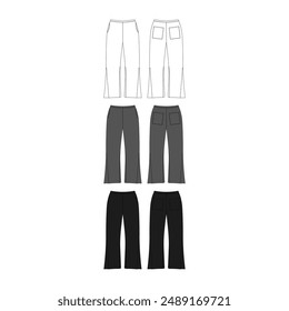 Blank Flare Sweatpants Dibujo Técnico Vector Ilustración de Moda Flare Sweatpants Vector Plano Mockup Plantilla Flare Sweatpants Ropa Mock-up Plantilla Vector Ropa Flare Sweatpants Diseño CAD