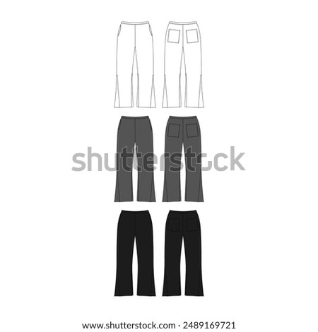 Blank Flare Sweatpants Technical Drawing Vector Fashion Illustration Flare Sweatpants Flat Vector Mockup Template Flared Sweatpants Apparel Mock-up Template Vector Clothing Flare Sweatpants CAD Design