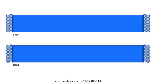 Blank Flat Lay Blue Football Fans Scarf For Template on White Background. Front and Back View, Vector File.