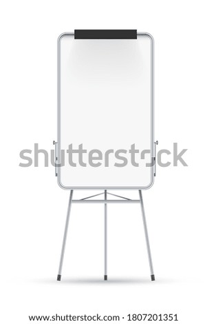Blank flip chart. Isolated blank white board flipchart on tripod. Vector empty vertical flip chart frame. Education, business presentation and seminar concept