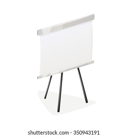 Volteado en blanco sobre trípode. Ilustración empresarial y financiera. Aislado sobre fondo blanco.