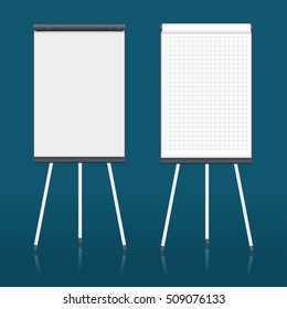 Blank flip chart. Whiteboard and empty paper, presentation and seminar, vector illustration