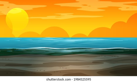Blank flooded landscape at sunset time scene illustration