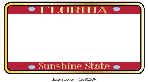 Blank Florida state license plate in the colors of the state flag over a white background