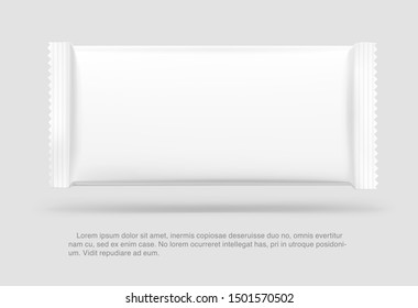 Blank flow pack on grey background. Realistick vector illustration. Template ready for your desing. It can be use for presentation packaging, promo, adv and etc.