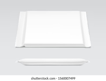 Blank flow pack on grey background. Realistick vector illustration. Template ready for your desing. It can be use for presentation packaging, promo, adv and etc. EPS10.