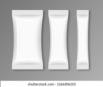 Blank flow packaging food. Snack pack plastic vector foil design template bag mockup.