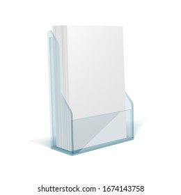 Blank Flyer Glass Or Plastic Transparent Holder Stand. EPS10 Vector