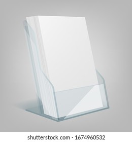 Blank Flyer Glass Or Plastic Transparent Holder Stand. EPS10 Vector