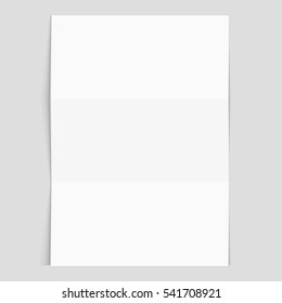 Blank flyer poster. Vector white blank Office Paper mockup isolated on gray background. Folded realistic sheet of paper mock up A4.