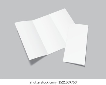 Blank  flyer tri fold mockup. Realistic Flyer, booklet  mock up on gray background.  Vector illustration.