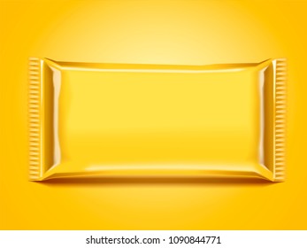 Blank foil bag package design in yellow, illustration