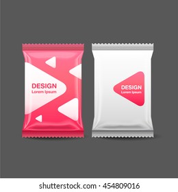 Blank Foil Food Snack pack, biscuit, crackers, sweets, chocolate bar, candy bar,bag , Plastic Pack Template for your design,Vector