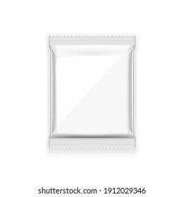 Blank Foil Food Snack Sachet Bag Packaging For Sweets, Chips, Cookies Or Candy. EPS10 Vector