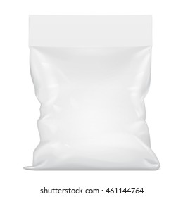 Blank Foil Food Stand Up Pouch Snack Sachet Bag Packaging. Illustration Isolated On White Background. Mock Up Template Ready For Your Design. Vector EPS10