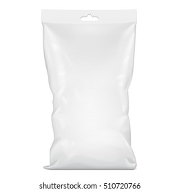Blank Foil Food Stand Up Pouch Snack Sachet Bag Packaging. Illustration Isolated On White Background. Mock Up Template Ready For Your Design. Vector EPS10