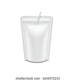 Blank foil milk or juice pack pouch sachet bag packaging with straw for branding. For your design