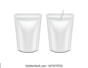 Blank foil milk or juice pack set. Pouch sachet bag packaging for branding. For your design
