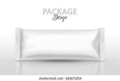 Blank foil package design, food container mockup template in 3d illustration in white color