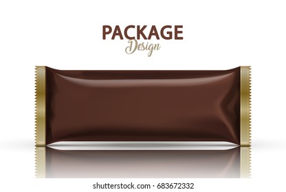 Blank foil package design, food container mockup template in 3d illustration in brown color