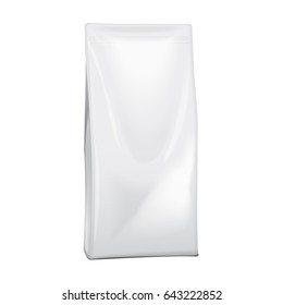 Blank Foil Or Paper Food or Household Chemicals Bag Packaging. sachet Snack Pouch Food For Animals. Vector mock up for your design