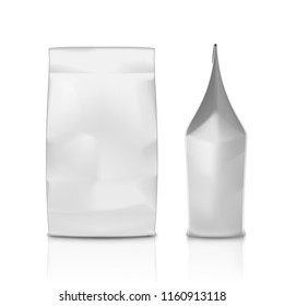 Blank Foil Or Paper Food Pouch Bag Packaging. Front And Side View. EPS10 Vector