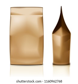 Blank Foil Or Paper Food Pouch Bag Packaging. Front And Side View. EPS10 Vector