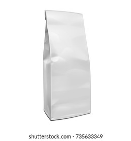 Blank Foil Or Paper Food Stand Up Pouch Snack Sachet Bag Packaging. Illustration Isolated On White Background. Mock Up, Mockup Template Ready For Your Design. Vector EPS10
