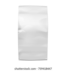 Blank Foil Or Paper Food Stand Up Pouch Snack Sachet Bag Packaging. Front View. Illustration Isolated On White Background. Mock Up, Mockup Template Ready For Your Design. Vector EPS10