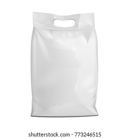 Blank Foil Or Paper Food Stand Up Pouch Snack Sachet Bag Packaging. Front View. Illustration Isolated On White Background. Mock Up, Mockup Template Ready For Your Design. Vector EPS10