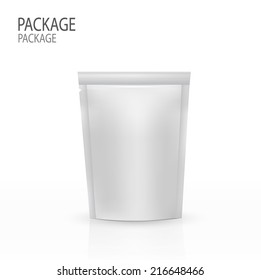 Blank foil or plastic sachet with valve and seal for coffee, cocoa,  vector